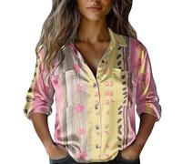 Boho Tops for Women UK Plus Size 3/4 Sleeve Satin Silk Blouses Button Up Stretch Fitted Wrinkle Free Spring Clothes Elegant Smart Casual Office Work Party Tops for Older Ladies UK