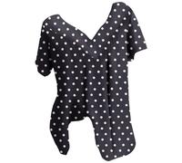 Boho Tops for Women UK Plus Size Casual Summer Blouses Vintage Polka Dots Print Tunic Tops Front Pleated Dressy Blouse Elegant Longline for Leggings Loose Tees Shirts Workout Shirts Black XXL