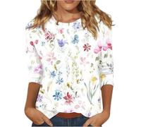 Boho Tops for Women UK, T Shirts Plus Size Red Crop Top Womens Summer Tops 3/4 Sleeve 2025 Crewneck Floral Business Shirts T Size 16 Short Blouse Hot Pink for Women(White1,XX-Large)