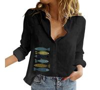 Boho Tops for Women UK Women's Cotton Linen Shirts Elegant Long Sleeve Floral Print Summer Basic Tunic Blouses Lounge Tee Shirt Summer Baggy Button Cheesecloth Tops Plus Size UK 8-24(A2-Black, XXXXXL)