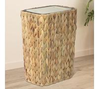Boho Trash Bins For Kitchen, 12L / 2.6 Gallon Small Rattan Bathroom Bin with Press Top Lid, 2 in 1 Double Wicker Trash Can, Slimline Kitchen Bin for Bedroom, Tolite, Living Room, Waste Paper Bin