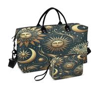 Boho Travel Duffle Bag Gym Bag, Boho Print Sun Moon Stars Weekender Bags for Women with Toiletry Bag Travel Tote Bag Swim Bag