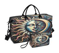 Boho Travel Duffle Bag Gym Bag, Boho Sun Moon Face Weekender Bags for Women with Toiletry Bag Travel Tote Bag Swim Bag
