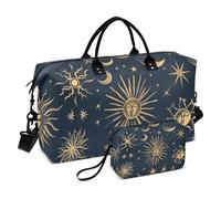 Boho Travel Duffle Bag Gym Bag, Celestial Sun Moon Bohemian Weekender Bags for Women with Toiletry Bag Travel Tote Bag Swim Bag