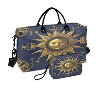 Boho Travel Duffle Bag Gym Bag, Gold Celestial Sun Baroque Weekender Bags for Women with Toiletry Bag Travel Tote Bag Swim Bag