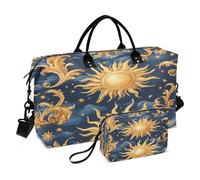 Boho Travel Duffle Bag Gym Bag, Gold Filigree Sun Cloud Weekender Bags for Women with Toiletry Bag Travel Tote Bag Swim Bag