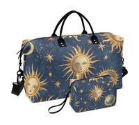 Boho Travel Duffle Bag Gym Bag, Gold Filigree Sun Star Weekender Bags for Women with Toiletry Bag Travel Tote Bag Swim Bag