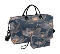 Boho Travel Duffle Bag Gym Bag, Gold Foil Line Art Flowers Weekender Bags for Women with Toiletry Bag Travel Tote Bag Swim Bag
