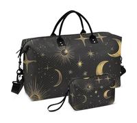 Boho Travel Duffle Bag Gym Bag, Gold Lines Sun Moon Weekender Bags for Women with Toiletry Bag Travel Tote Bag Swim Bag