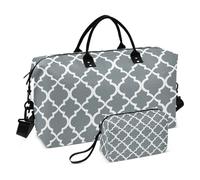 Boho Travel Duffle Bag Gym Bag, Grey Pattern Moroccan Seamless Weekender Bags for Women with Toiletry Bag Travel Tote Bag Swim Bag