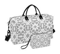 Boho Travel Duffle Bag Gym Bag, Moroccan Grey Geometric Weekender Bags for Women with Toiletry Bag Travel Tote Bag Swim Bag