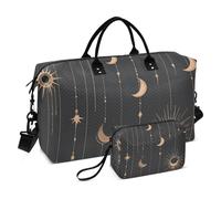 Boho Travel Duffle Bag Gym Bag, Samless Gold Sun Moon Weekender Bags for Women with Toiletry Bag Travel Tote Bag Swim Bag