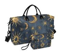 Boho Travel Duffle Bag Gym Bag, Sun Moon Bohemian Weekender Bags for Women with Toiletry Bag Travel Tote Bag Swim Bag
