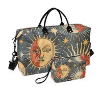 Boho Travel Duffle Bag Gym Bag, Sun Moon Boho Print Weekender Bags for Women with Toiletry Bag Travel Tote Bag Swim Bag