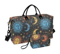 Boho Travel Duffle Bag Gym Bag, Sun Moon Color Bohemian Weekender Bags for Women with Toiletry Bag Travel Tote Bag Swim Bag