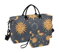 Boho Travel Duffle Bag Gym Bag, Sun Moon Stars Boho Weekender Bags for Women with Toiletry Bag Travel Tote Bag Swim Bag