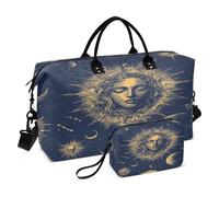 Boho Travel Duffle Bag Gym Bag, Vintage Celestial Star Sun Weekender Bags for Women with Toiletry Bag Travel Tote Bag Swim Bag