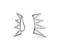 Boho Trendy Minimalist Geometric Pyramid Spike Triangles Crawlers Ear Pin Warp Climbers Earrings For Women Teen .925 Sterling Silver