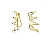 Boho Trendy Minimalist Geometric Pyramid Spike Triangles Crawlers Ear Pin Warp Climbers Earrings For Women Teen Gold Plated .925 Sterling Silver