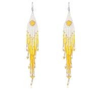 Boho Trendy Simple Earrings, Hand Braided Beaded Fashion Earrings, Wedding Jewelry Accessory，Yellow