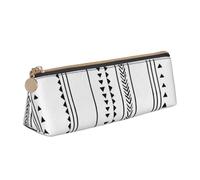 Boho Triangle Stripes Leather Pencil Case Slim Design Pen Bag with Metallic Zipper Pocket Size for Or Student Office College Middle School Pen Pouch