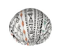 Boho Triangle Stripes Print Shower Cap for Women Men, Reusable Double-Layer Fabric Bathing Cap Girls Hair Caps, 29 CM