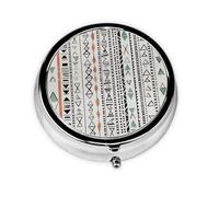Boho Triangle Stripes Printed Round Pill Organizer with 3 Compartments, Portable Mini Pill Box Pill Case for Medicine, Vitamin, Fish Oil, Supplements