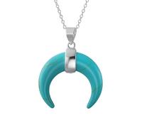 Boho Tribal Style Blue Turquoise Horn Italian Crescent Luna Waning Half Moon Pendant Necklace Western Jewelry For Women For Teen .925 Sterling Silver