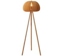 Boho Tripod Floor Lamp, Mid Century Wood Standing Lamp with Pumpkin Shades, ON/Off Foot Switch, Modern Farmhouse Tall Floor Lamps for Living Room Bedroom Office