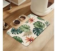 Boho Tropical Palm Pet Feeding Mat-Quick Dry Absorbent Dog Cat Food Mat, Non Slip Waterproof Bowl Placemat for Messy Eaters, Pet Accessories for Floors 12"x20"