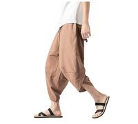 Boho Trousers Men Ninja Mens Beach Oversized Wide-Leg Trousers Toji Baggy Long Shorts Solid Color with Pockets Japanese Harem for Casual Loose Hippie