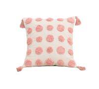 Boho Tufted Floral Cushion Pillows with Tassels Pink & Rainbow Cotton Linen Decorative Throw Pillows for Sofa, Bedroom, Girls Room Decor and Kids Playroom, 17.7 X17.7 In (polka dot)