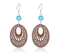 Boho Turquoise Dangle Earrings For Women Trendy,Western Blue Gemstone Drop Earings,Vintage Gothic Ethnic Statement Beach Vacation Long Birthstone Earrings with Leaf Teardrop Turquoise Crystal Tassels