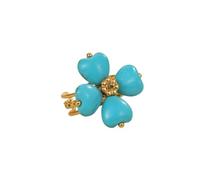 Boho Turquoise Four Leaf Clover Statement Open Ring for Women - Stainless Steel Natural Stone Love Heart Lucky Flower Adjustable Stack Finger Band Engagement Anniversary Eternity Rings Vintage Jewelry