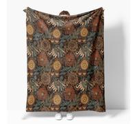 Boho Vintage Floral Print Blanket, Rustic Soft Flannel Lightweight Throw Blanket, Brown/PeachPuff/Green Botanical Throw for Living Room Sofa Decor, Gifts for Women & Girls, All Seasons, 50x60 inch