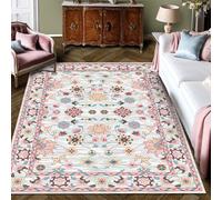 Boho Vintage Floral rugs, Non - Slip, Persian - Style Ornate Pattern, Soft & Durable, Ideal for Entryway, Adds Elegant Charm to Home Decor,pink,72*107.8inch