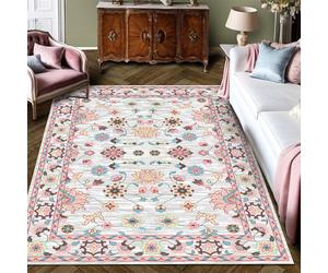 Boho Vintage Floral rugs, Non - Slip, Persian - Style Ornate Pattern, Soft & Durable, Ideal for Entryway, Adds Elegant Charm to Home Decor,pink,72*107.8inch