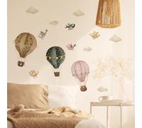 Boho Vintage Hot Air Balloon Bird White Cloud Wall Decal，Hot Air Balloons Wall Decals，Hot Air Balloons in The Sky Wall Stickers，Peel and Stick Removable for Kids Nursery Bedroom Living Room Decor