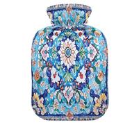 Boho Vintage Style Flower hot Bottle Water Bag with Soft Cover, 1L Warm Water Bottle for Bed for Hand Feet Warmer, Hand Feet Warmer