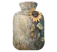 Boho Vintage Sunflower hot-Water Bottle with Soft Cover, 1L Water Bottle Bag for Arthritis, Arthritis