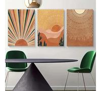 Boho Wall Art Abstract Orange Desert Sun Landscape Posters Prints Modern Mid Century Canvas Painting Picture Living Room Home Decor 40x60cmx3 Unframed
