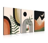 Boho Wall Art Canvas Set of 3, Mid Century Modern Minimalist Black Beige Neutral Abstract Geometric Prints Ready To Hang for Living Room 12x16in Framed