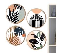 Boho Wall Art Decor | 4X Wooden Bedroom Bohemian Wall Decor - Rustic Aesthetic Round Home Decoration Ornament For Bedroom Farmhouse Gardens Porches