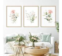 Boho Wall Art Green Pink Watercolor Flowers Leaves Posters Prints Minimalist Canvas Painting Picture Living Room Bedroom Home Decor 40x60cmx3 Unframed