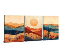 Boho Wall Art Orange Sunset Mountain Pictures Mid Century Modern Framed Wall Decor Abstract Desert Canvas Prints Neutral Boho Decor Minimalist Artwork Living Room Bedroom Home Decoration 30x40cm 3Pcs