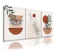 Boho Wall Art Prints, Boho Wall Decor, Abstract Geometric Prints Black Beige Terracotta Minimalist Art, Natural Framed Canvas Prints Artwork For Living Room Bathroom Bedroom Wall Decor