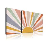 Boho Wall Art Set of 3: Framed Canvas Prints - Rainbow Sun Rising, Abstract Geometric Line Art - Boho Decor for Bedroom, Living Room, Office, Bathroom - 12x16 Inches, Watercolor
