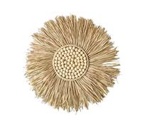 Boho Wall Art - Woven Raffia Circle, Artisan Home Accent 15.75" | Neutral Decor Wreath, Elegant Macrame Hanging for Bedroom and Living Room