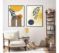 Boho Wall Art Yellow Sun Moon Staff Notes Canvas Painting Abstract Botanical Modern Poster Print Picture Living Room Home Decor (50x70cm/19.7"x27.6")x2 Frameless