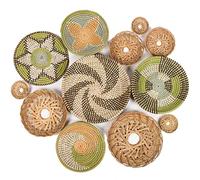 Boho Wall Baskets for Decor, Wicker Hanging Basket, Boho Wall Art, Woven Hanging Basket, Rattan Decor, Bohemian Decorative for Living Room Or Bedroom, Round Bamboo and Seagrass Plates 12 Pcs